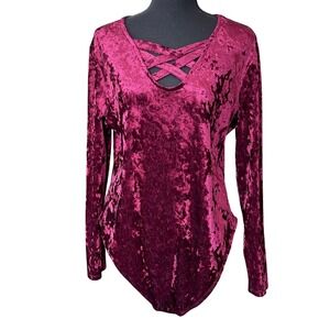 Velvet Crisscross Bodysuit Womens 3XL Burgundy Long Sleeve Whimsigoth Witchy Y2K